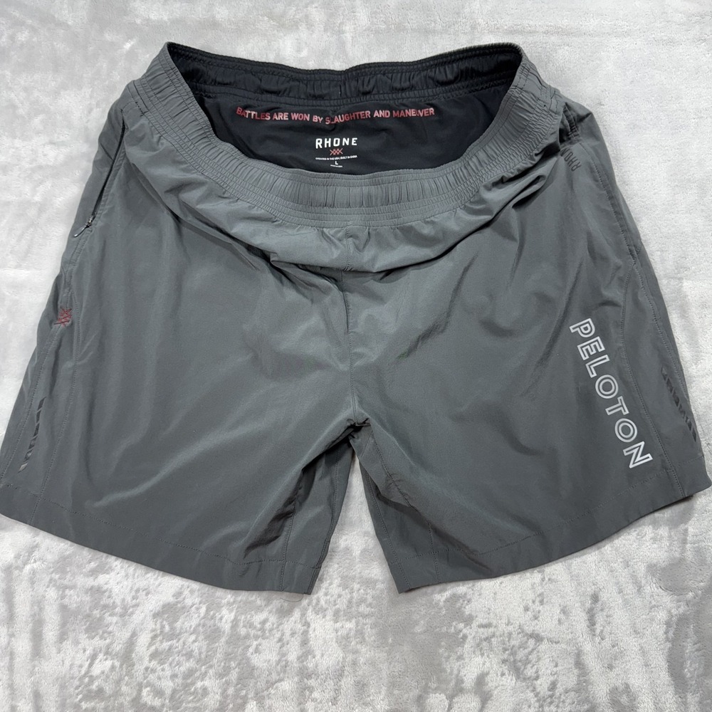 Rhone Peloton Athletic Shorts Large Gray Zip Pocket Drawstring Mens Training Gym